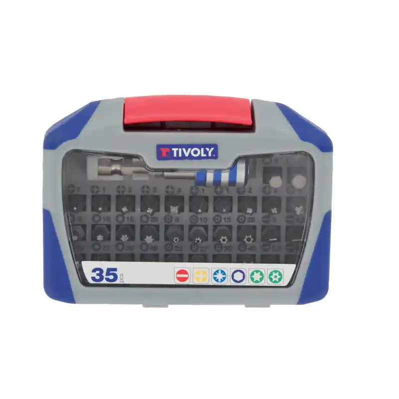 Haute Qualité COFFRET 4 EMBOUTS FENTE + 5 PZ + 5 PH + 8 TX + 8 TXTAMPER + 4 HEXA + 1 PORTE EMBOUT QUICK CHANGE MAGNETIQUE – TIVOLY
