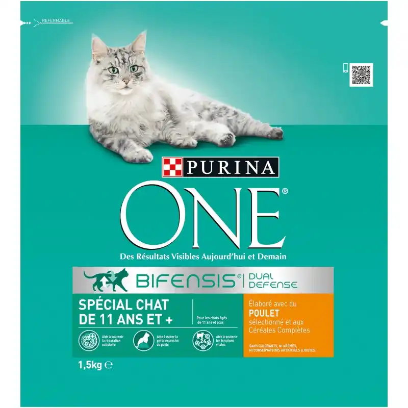 CROQUETTES CHAT PURINA ONE CHAT DE 11 ANS ET + – AU POULET ET AUX CÉRÉALES COMPLÈTES – 1,5KG Offre Limitée