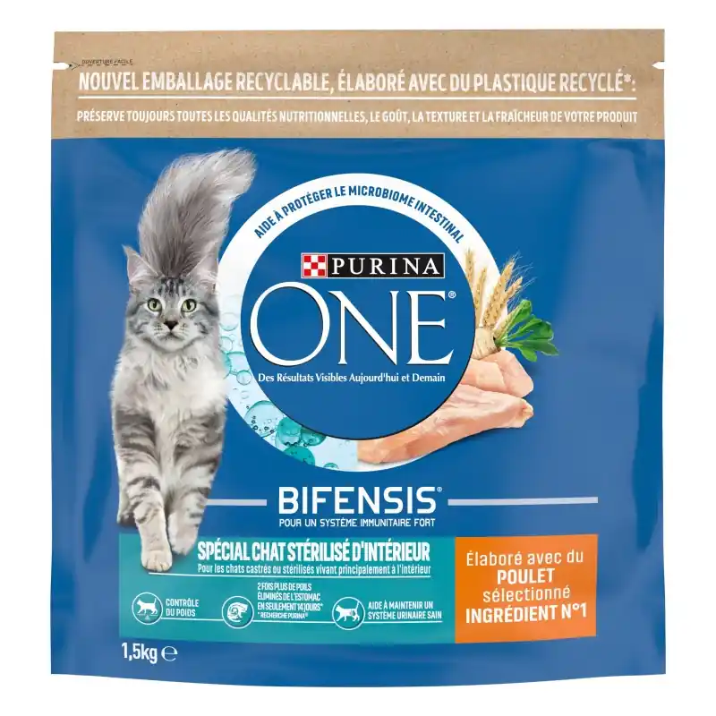 Expédition Rapide CROQUETTES CHAT PURINA ONE CHAT STÉRILISÉ D‘INTÉRIEUR AU POULET ET AUX CÉRÉALES COMPLÈTES 1,5 KG