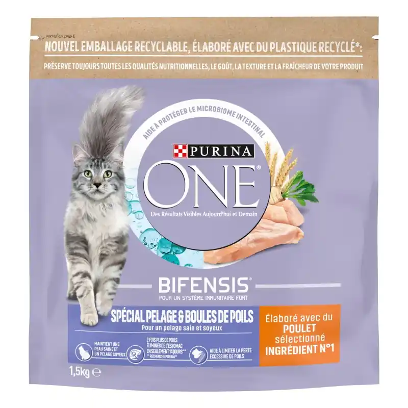 CROQUETTES CHAT PURINA ONE CHAT PELAGE & BOULES DE POILS – AU POULET – 1,5 KG Super Prix