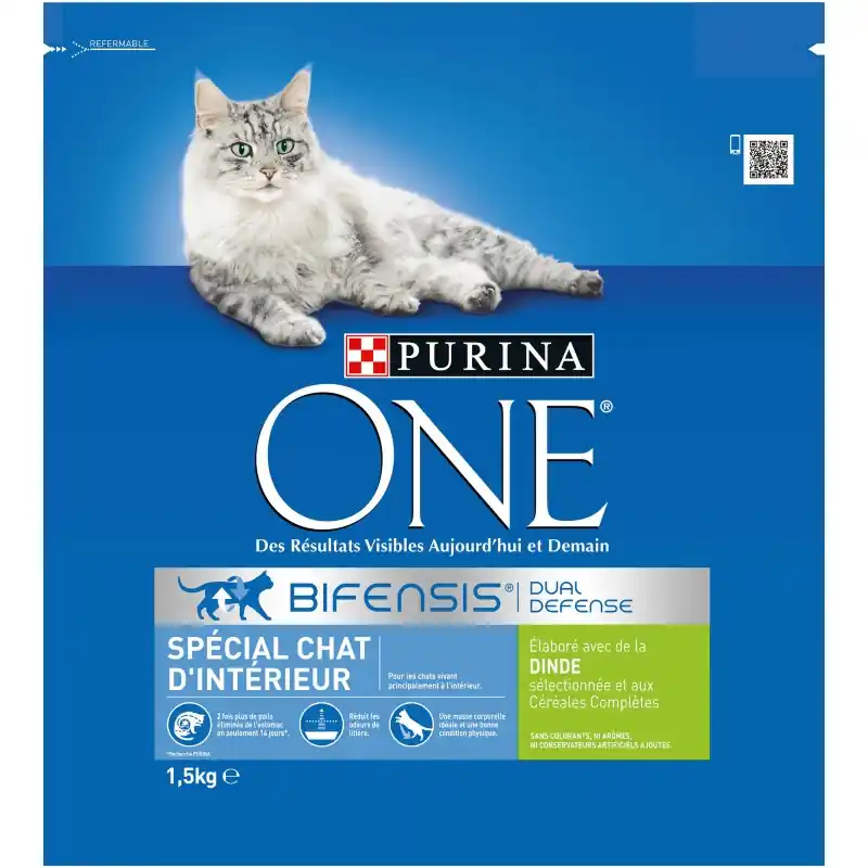 Petit Prix CROQUETTES CHAT PURINA ONE CHAT D‘INTÉRIEUR – À LA DINDE ET AUX CÉRÉALES COMPLÈTES – 1,5KG