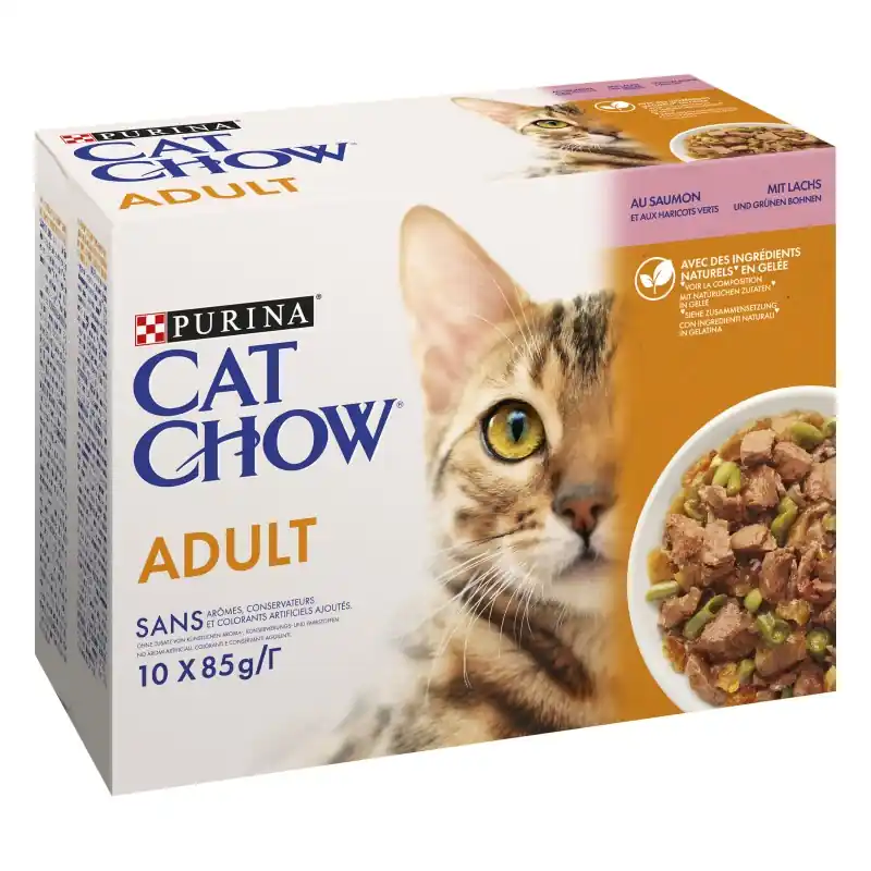 ALIMENT HUMIDE CHAT GELÉE ADULT – AU SAUMON ET AUX HARICOTS VERTS – 10X85G – PURINA CAT CHOW Vente Flash