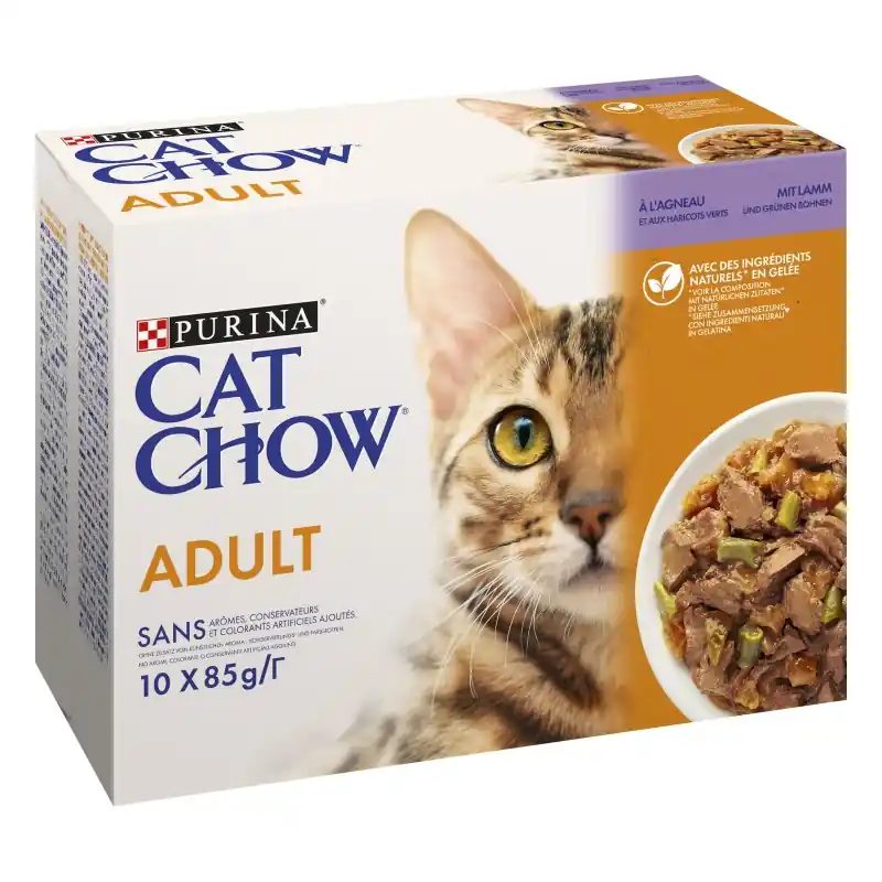 ALIMENT HUMIDE CHAT ADULT – A L‘AGNEAU ET AUX HARICOTS VERTS – 10X85G – PURINA CAT CHOW Nouvel Arrivage