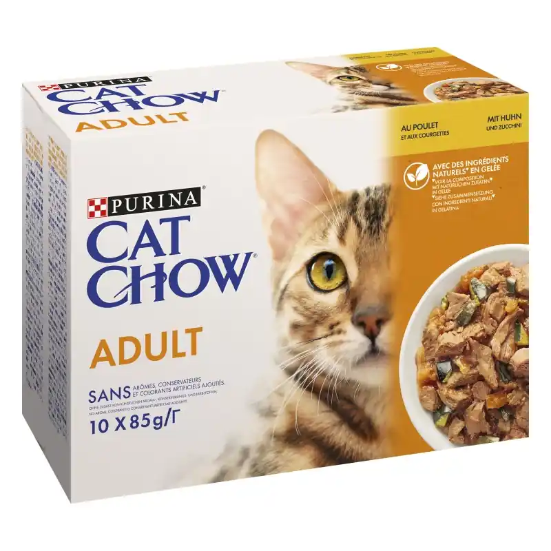 ALIMENT HUMIDE CHAT ADULT – POULET / COURGETTES – 10X85G – PURINA CAT CHOW Offre Limitée