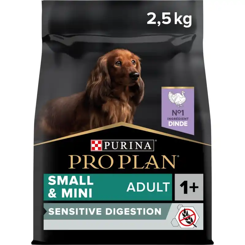 Nouvelle Collection CROQUETTES CHIEN PRO PLAN SMALL & MINI ADULT SENSITIVE DIGESTION FORMULE SANS CÉRÉALES RICHE EN DINDE – 2,5KG