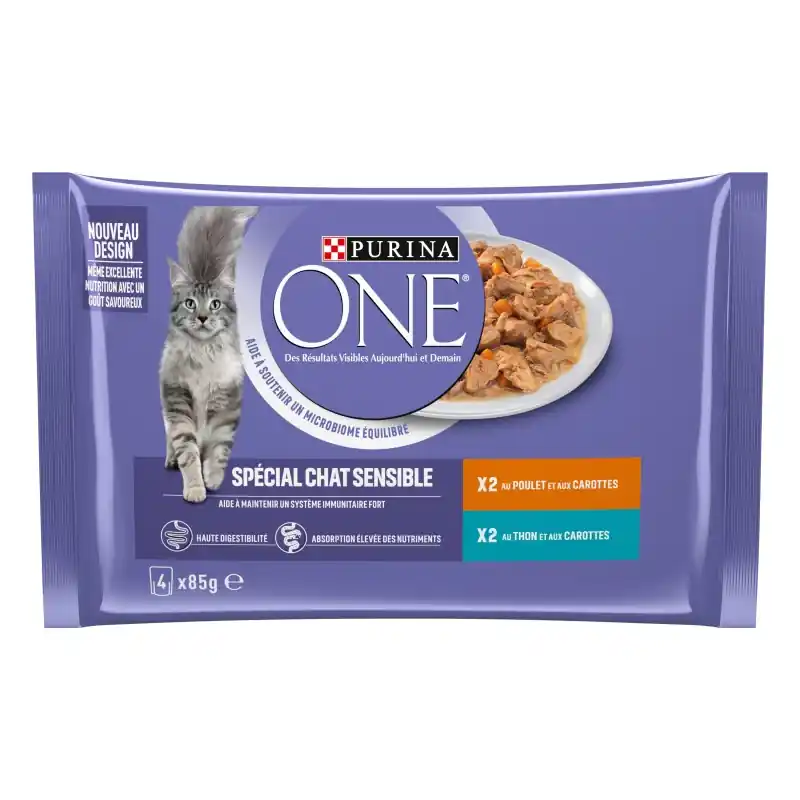 ALIMENT HUMIDE CHAT PURINA ONE CHAT SENSIBLE THON, POULET – 4 X 85 G Commander Maintenant