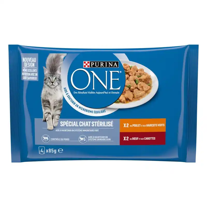 ALIMENT HUMIDE CHAT PURINA ONE CHAT STÉRILISÉ POULET, BŒUF – 4 X 85 G Bon Plan