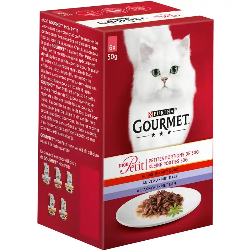 ALIMENT HUMIDE CHAT GOURMET MON PETIT AU VEAU, AU BŒUF, À L‘AGNEAU – 6 X 50 G Achetez Aujourd&rsquo;hui