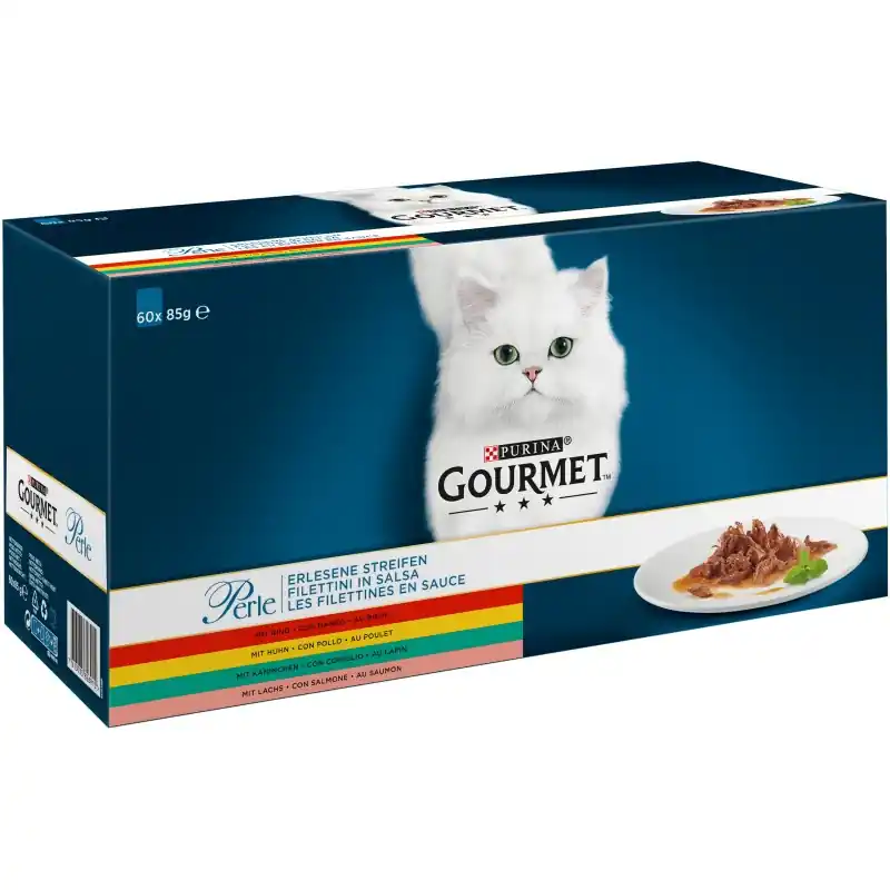 ALIMENT HUMIDE CHAT GOURMET PERLE LES FILETTINES EN SAUCE MULTIVARIÉTÉS – 60X85G Offre Spéciale