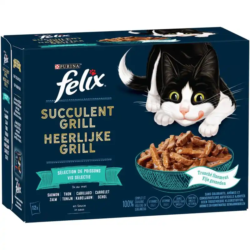 ALIMENT HUMIDE CHAT FELIX SUCCULENT GRILL SÉLECTION DE POISSONS – 12X80G Livraison Express