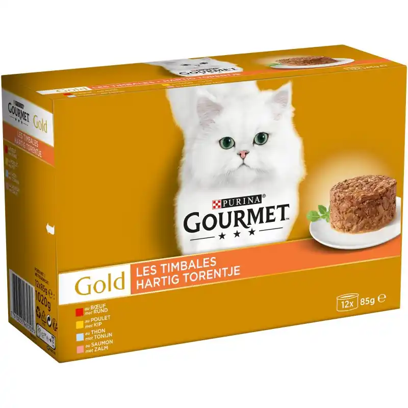 ALIMENT HUMIDE CHAT GOURMET GOLD LES TIMBALES – 12X85G Offre Limitée