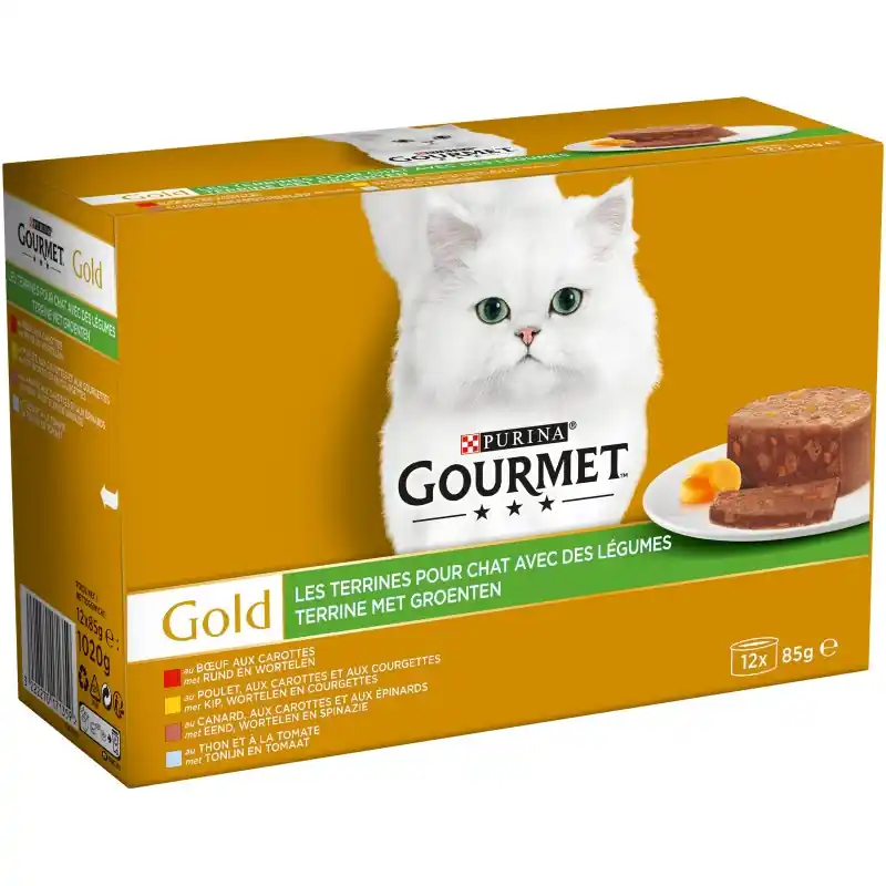 ALIMENT HUMIDE CHAT GOLD LES TERRINES AUX LÉGUMES – 12 X 85 G – GOURMET Haute Qualité