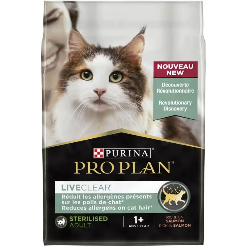 Soldes CROQUETTES CHAT PURINA PRO PLAN LIVECLEAR ADULTE STÉRILISÉ – 1+ – RICHE EN SAUMON – 2,8KG