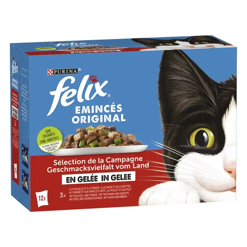 ALIMENT HUMIDE CHAT FELIX EMINCÉS EN GELÉE VOLAILLE-LÉGUMES 12X85G Meilleure Vente