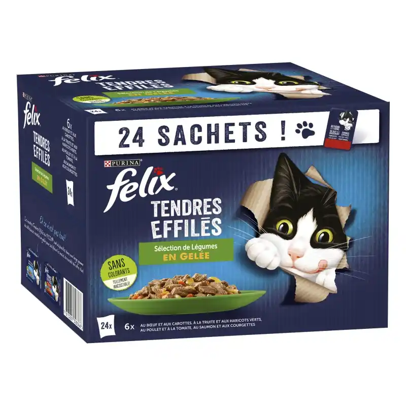Top Vente ALIMENT HUMIDE CHAT TENDRES EFFILÉS EN GELÉE – SÉLECTION MIXTE AVEC LÉGUMES 24X85G