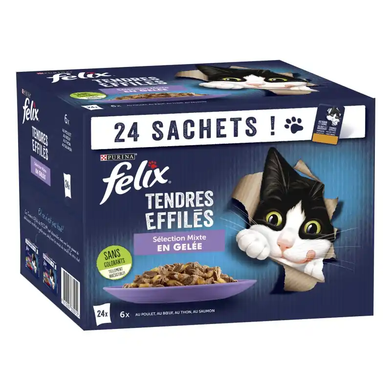 Vente Directe ALIMENT HUMIDE CHAT TENDRES EFFILÉS EN GELÉE – SÉLECTION MIXTE 24X85G