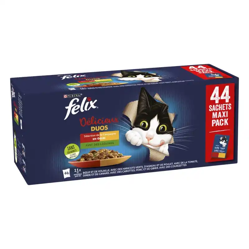 Offre Spéciale ALIMENT HUMIDE CHAT DÉLICIEUX DUOS EN GELÉE – SÉLECTION DE LA CAMPAGNE AUX LÉGUMES 44X85G