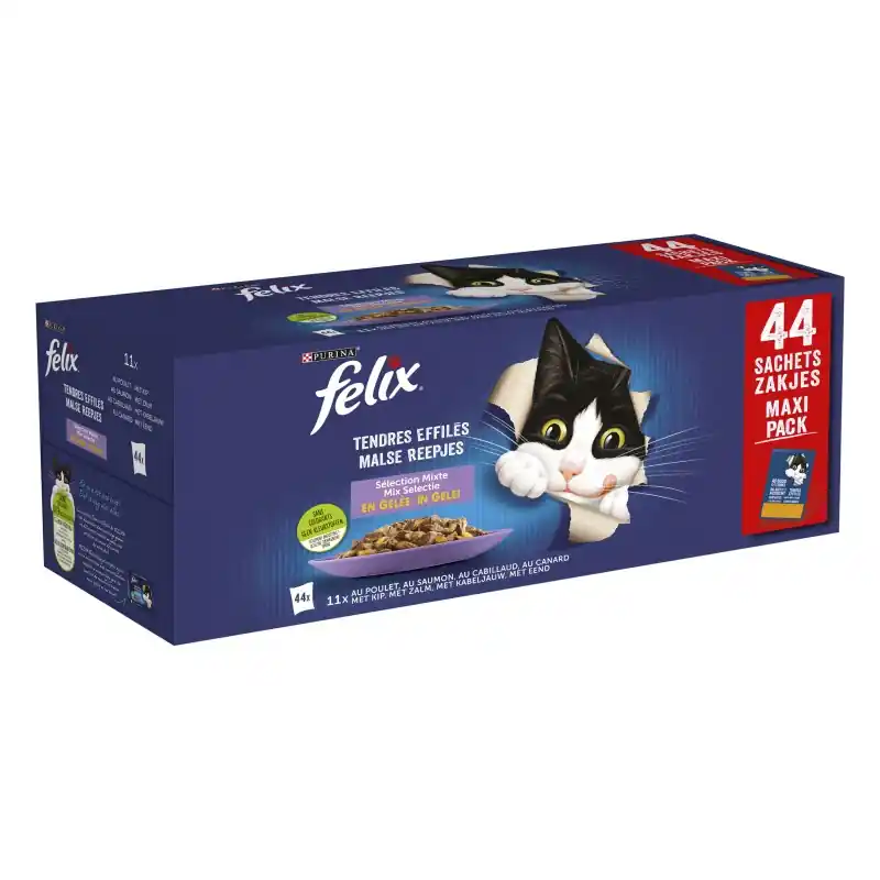 ALIMENT HUMIDE CHAT TENDRES EFFILÉS EN GELÉE – SÉLECTION MIXTE 44X85G Meilleur Choix