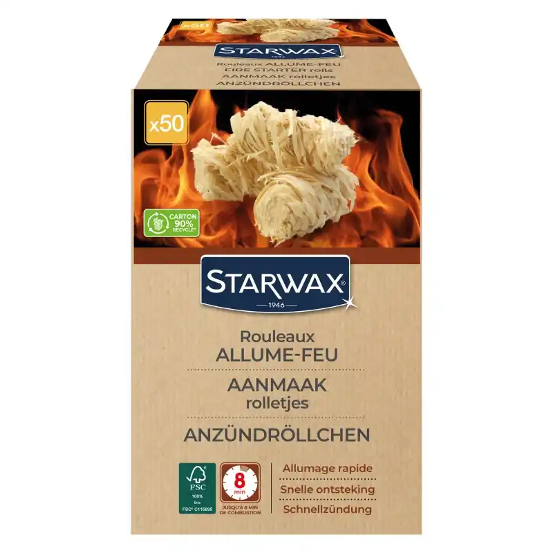 ROULEAUX ALLUME-FEU LAINE DE BOIS X50 – STARWAX Commander Vite