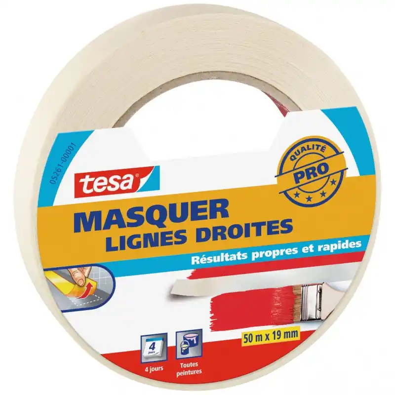 Acheter Direct ADHÉSIF MASQUER LIGNES DROITES 50MX19MM – TESA