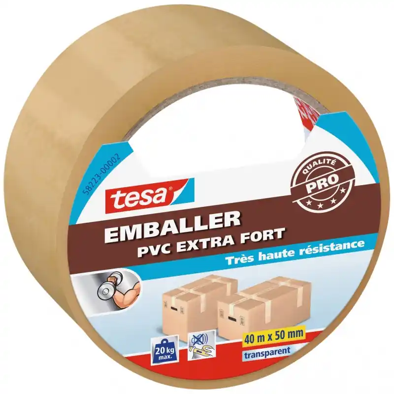 ADHÉSIF EMBALLAGE PVC EXTRA FORT 40MX50MM – TESA Populaire