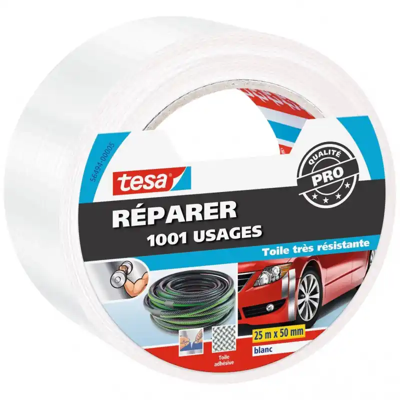 Certifié ADHÉSIF TOILE DE RÉPARATION BLANC 25MX50MM – TESA