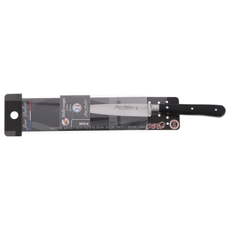 Réduction COUTEAU MULTI-USAGES – 10,5 CM – MANCHE POM NOIR – INOX – JEAN DUBOST