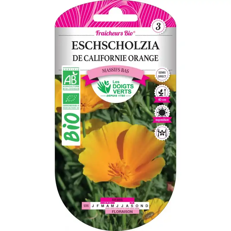 Promotion Saisonnière ESCHSCHOLZIA DE CALIFORNIE ORANGE BIO – CATÉGORIE 3 – LES DOIGTS VERTS